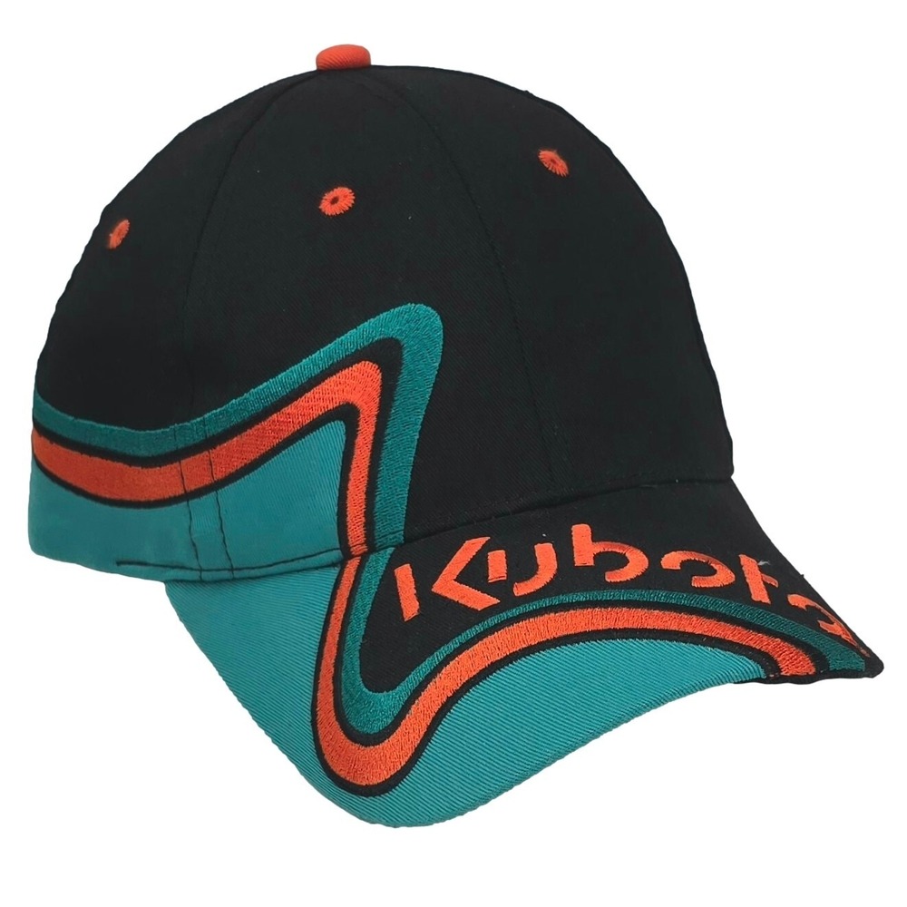 KUBOTA Tractor Hat Black Teal Orange 90s‎ K-Products Cap Farm Ranch Construction